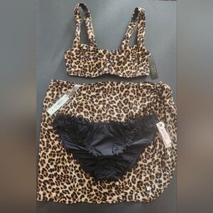 34B/S/S VS Swim Full Coverage Bikini Top Ruffle Cheeky Sarong Bikini Set